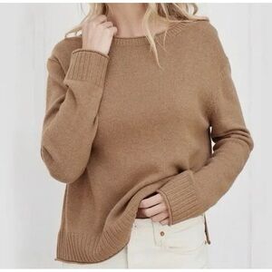 Jenni Kayne Everyday Sweater Dark Camel Tan Wool Cashmere Blend Size Small